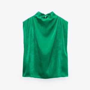 High Neck Emerald Green Top - Satin Effect